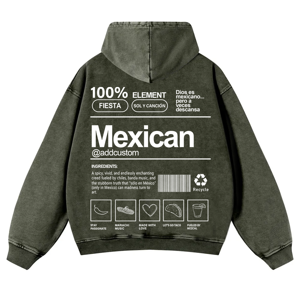 Mexican Addcustom Unisex Fit  Washed Hoodie wearishow