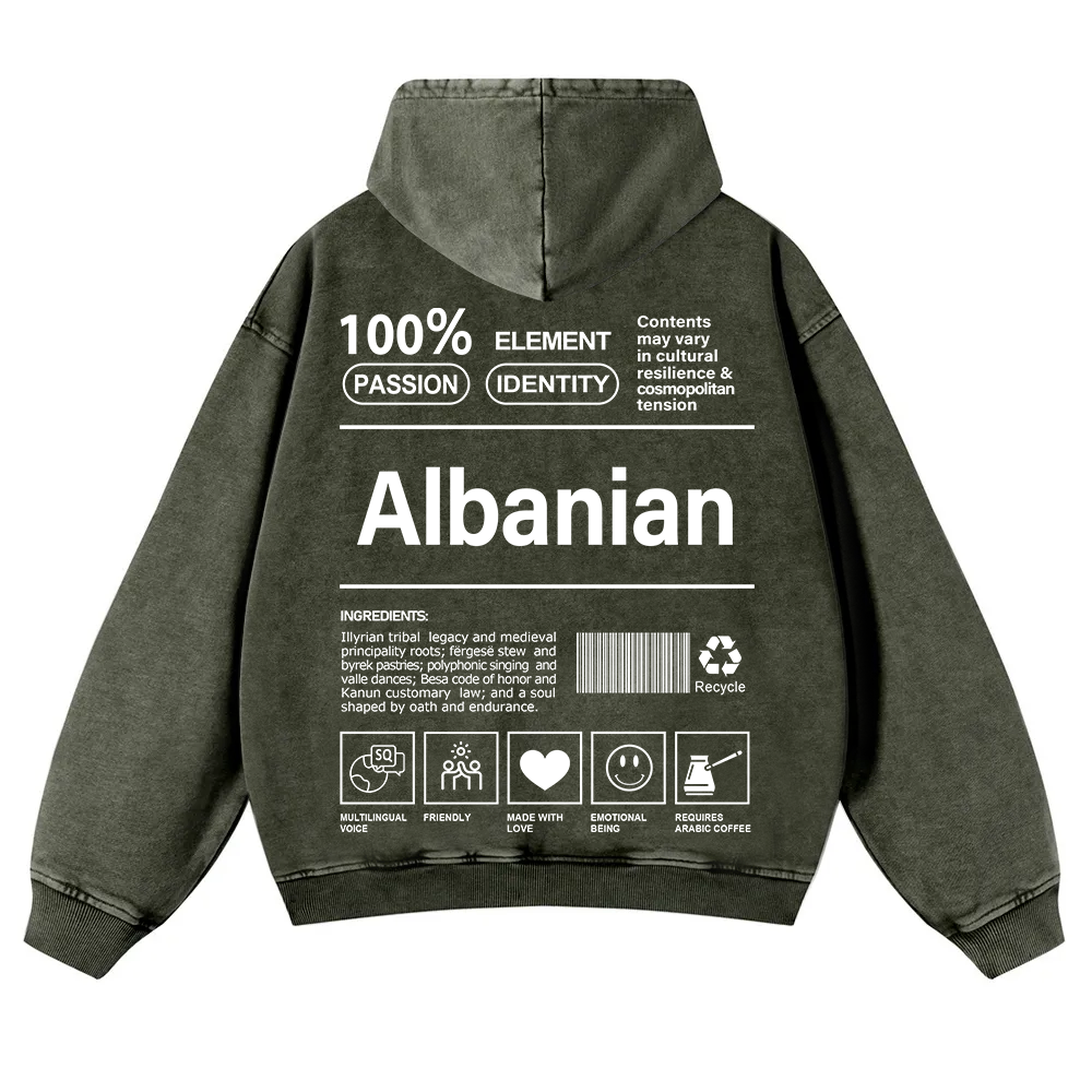 Albanian Unisex Fit  Washed Hoodie wearishow