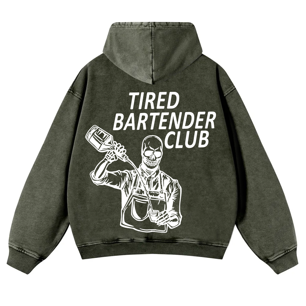 Tired Bartender Club Unisex Fit  Washed Hoodie wearishow
