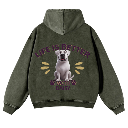 Better Life With My Dog - Personalized Custom Unisex Washed Hoodie wearishow