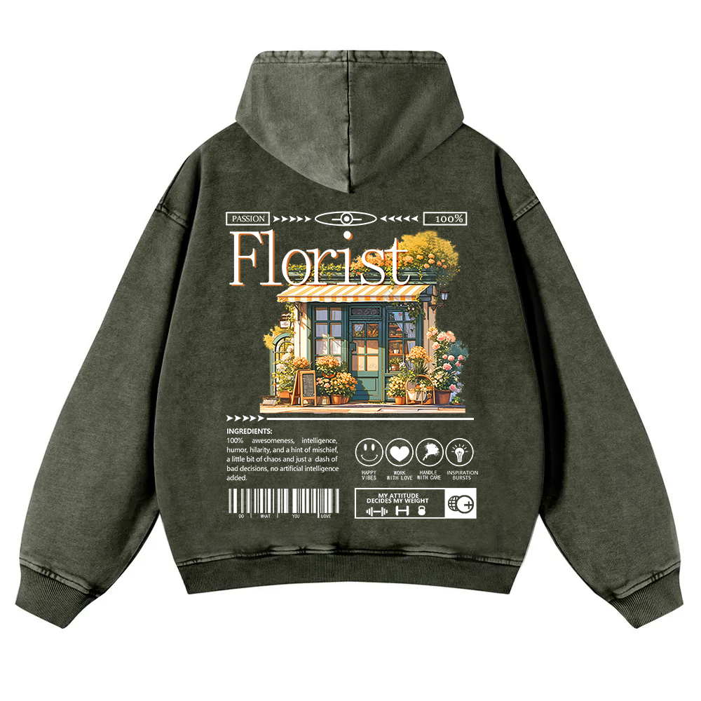 Florist Washed Hoodie wearishow