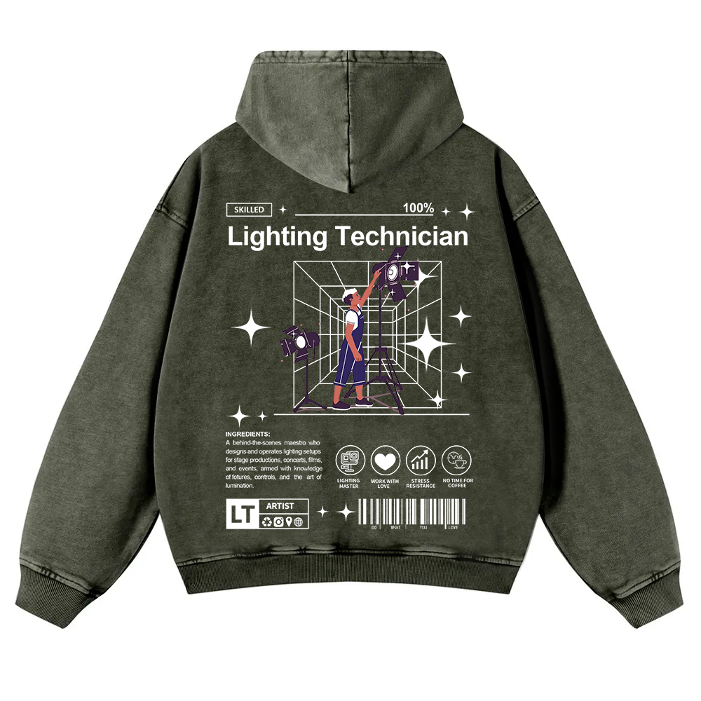 Lighting Technician Washed Hoodie wearishow