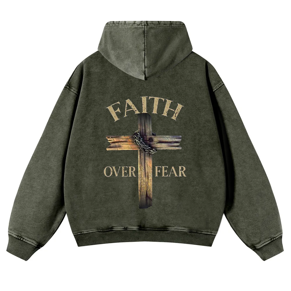 Faith Over Fear Cross  Washed Hoodie wearishow