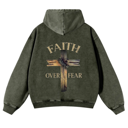 Faith Over Fear Cross  Washed Hoodie wearishow