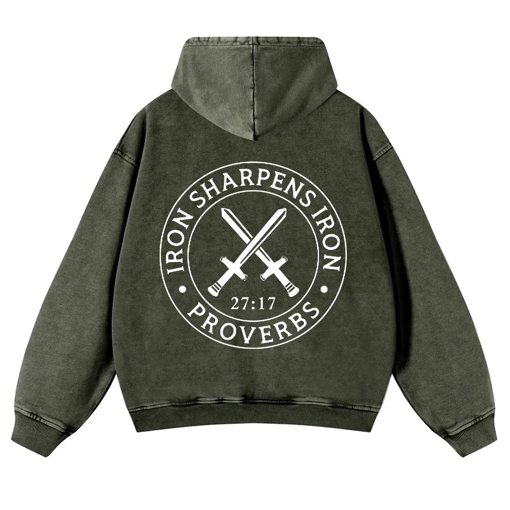 Iron Sharpens Iron PRVOERBS 27:17 Christian Washed Hoodie wearishow