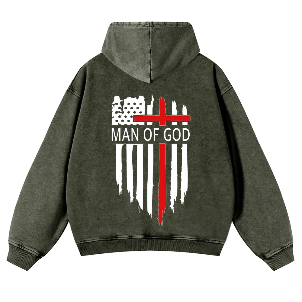 Man Of God Chrsitian Washed Hoodie wearishow