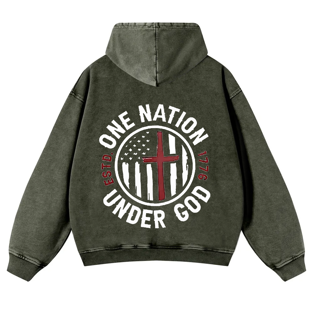 One Nation Under God ESTD 1776 Washed Hoodie wearishow
