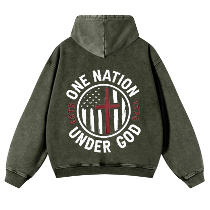 One Nation Under God ESTD 1776 Washed Hoodie wearishow
