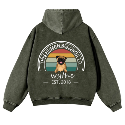 This Human Belongs To 3 - Personalized Custom Unisex Washed Hoodie