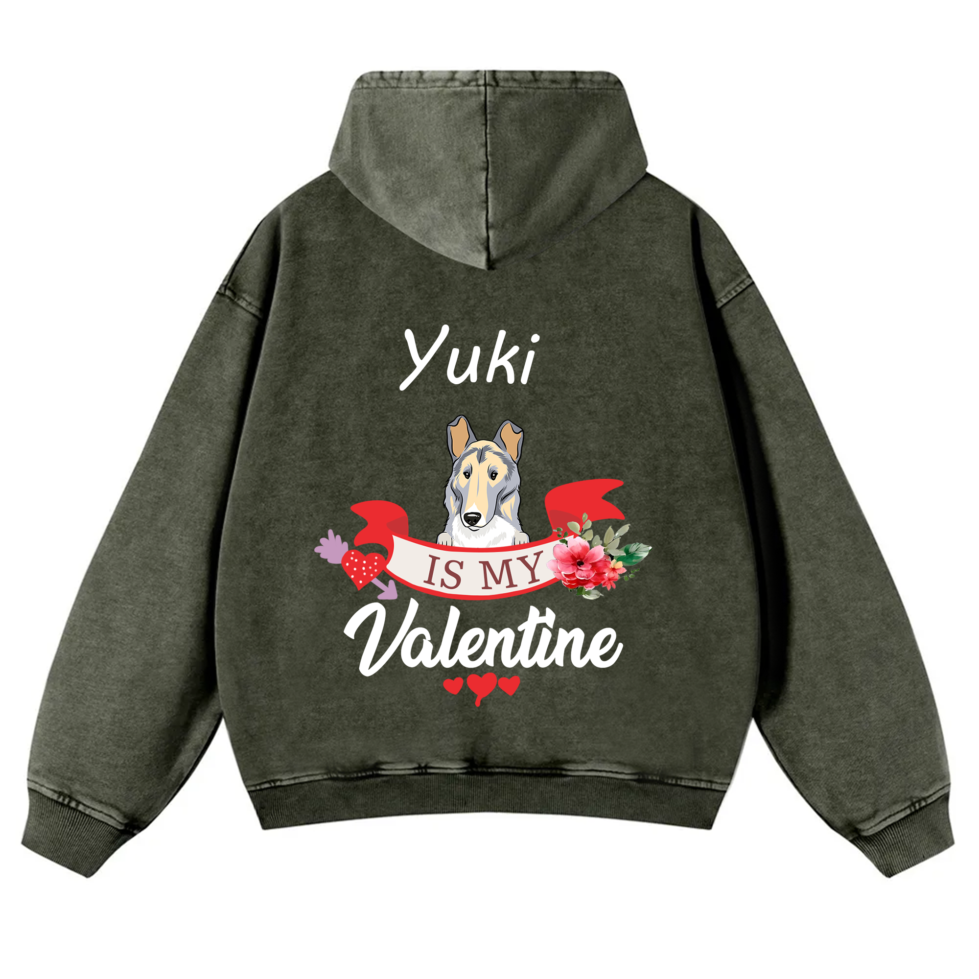 My Dog Is My Valentine Lover - Personalized Custom Unisex Washed Hoodie