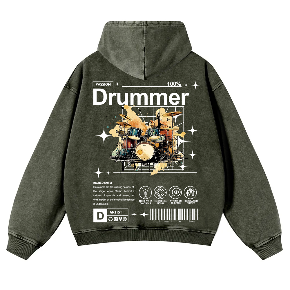 Drummer Washed Hoodie wearishow