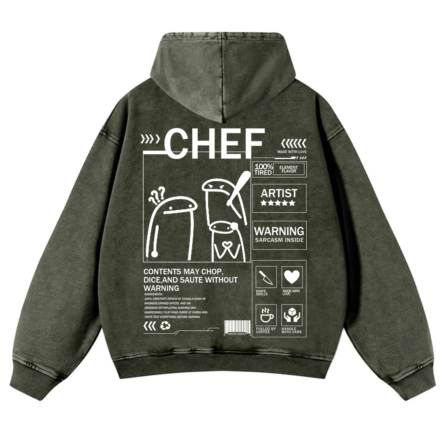 Chef Solid Color Unisex Washed Hoodie