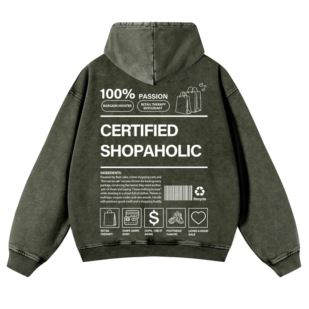 Certified Shopaholic Washed Hoodie wearishow