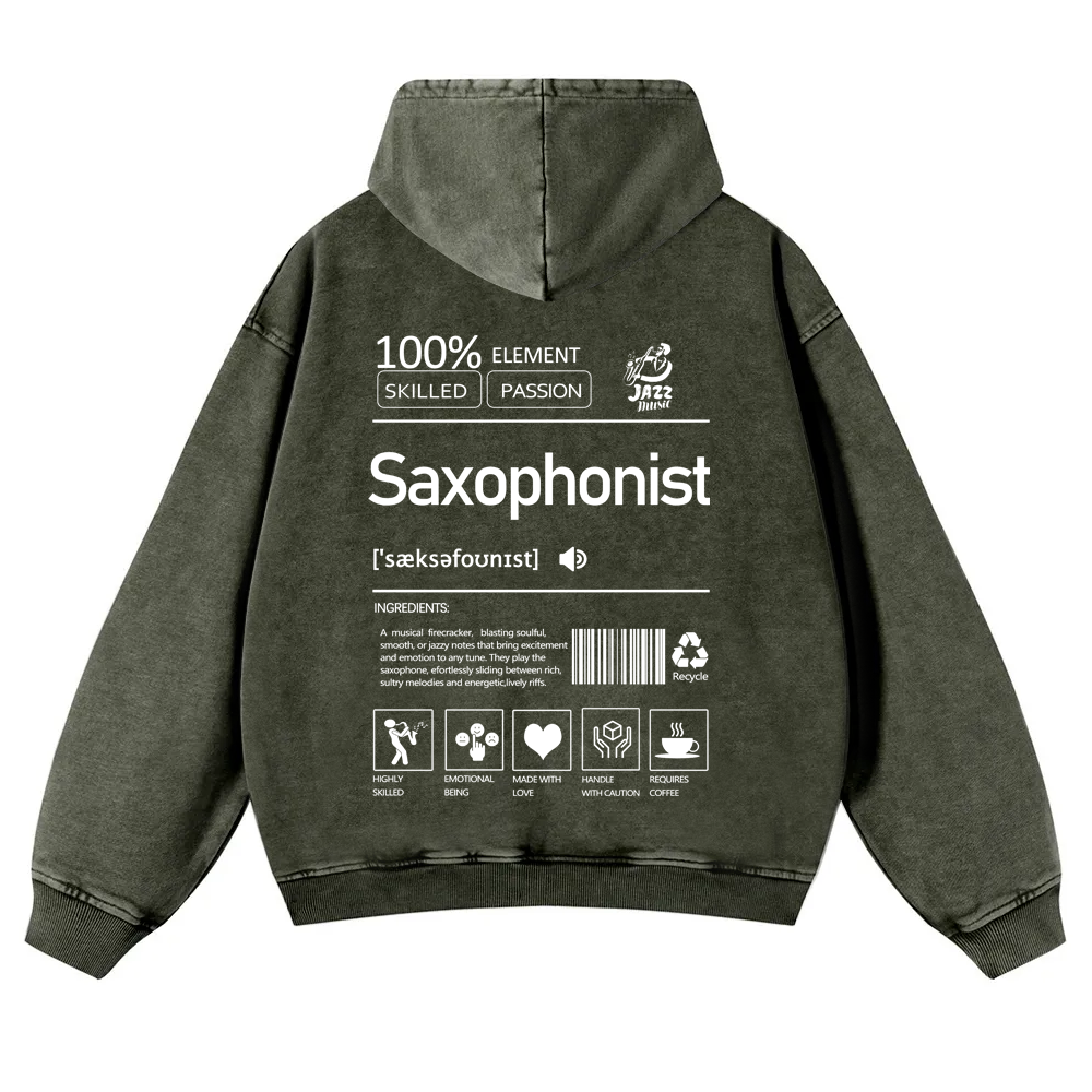 Saxophonist Unisex Casual Washed Hoodie wearishow