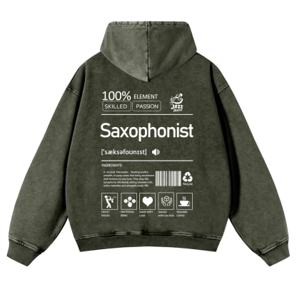 Saxophonist Unisex Casual Washed Hoodie wearishow
