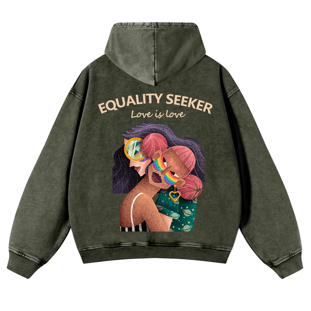 Equality Seeker Love Is Love Casual Washed Hoodie wearishow
