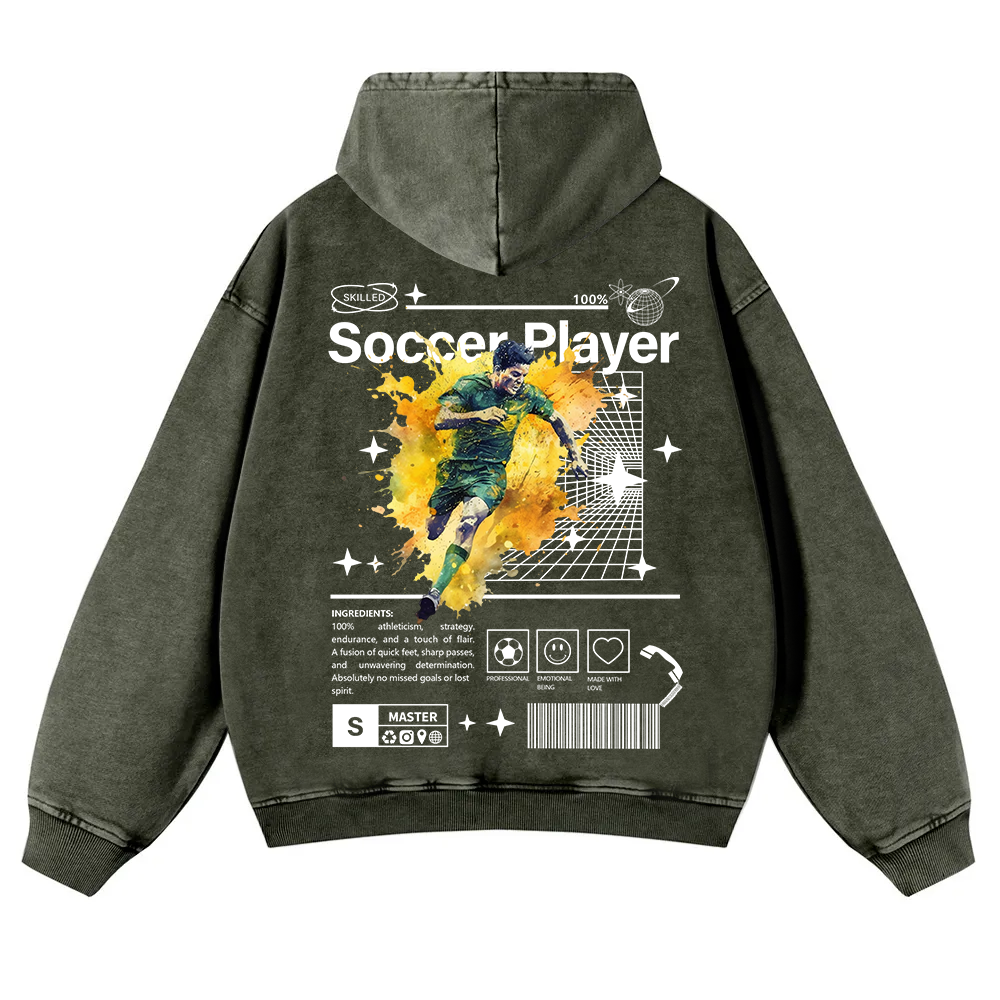 Soccer Player Casual Washed Hoodie wearishow
