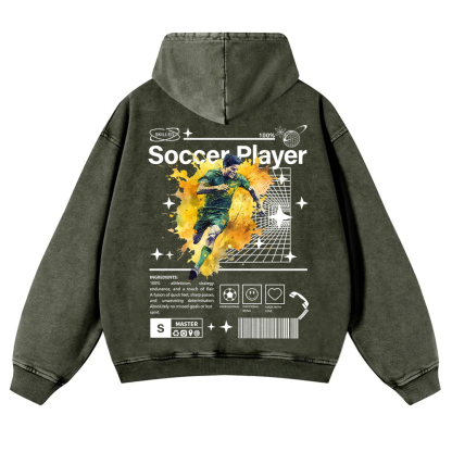 Soccer Player Casual Washed Hoodie wearishow