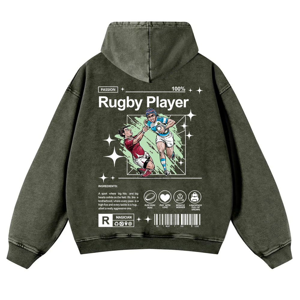 Rugby Player Washed Hoodie wearishow