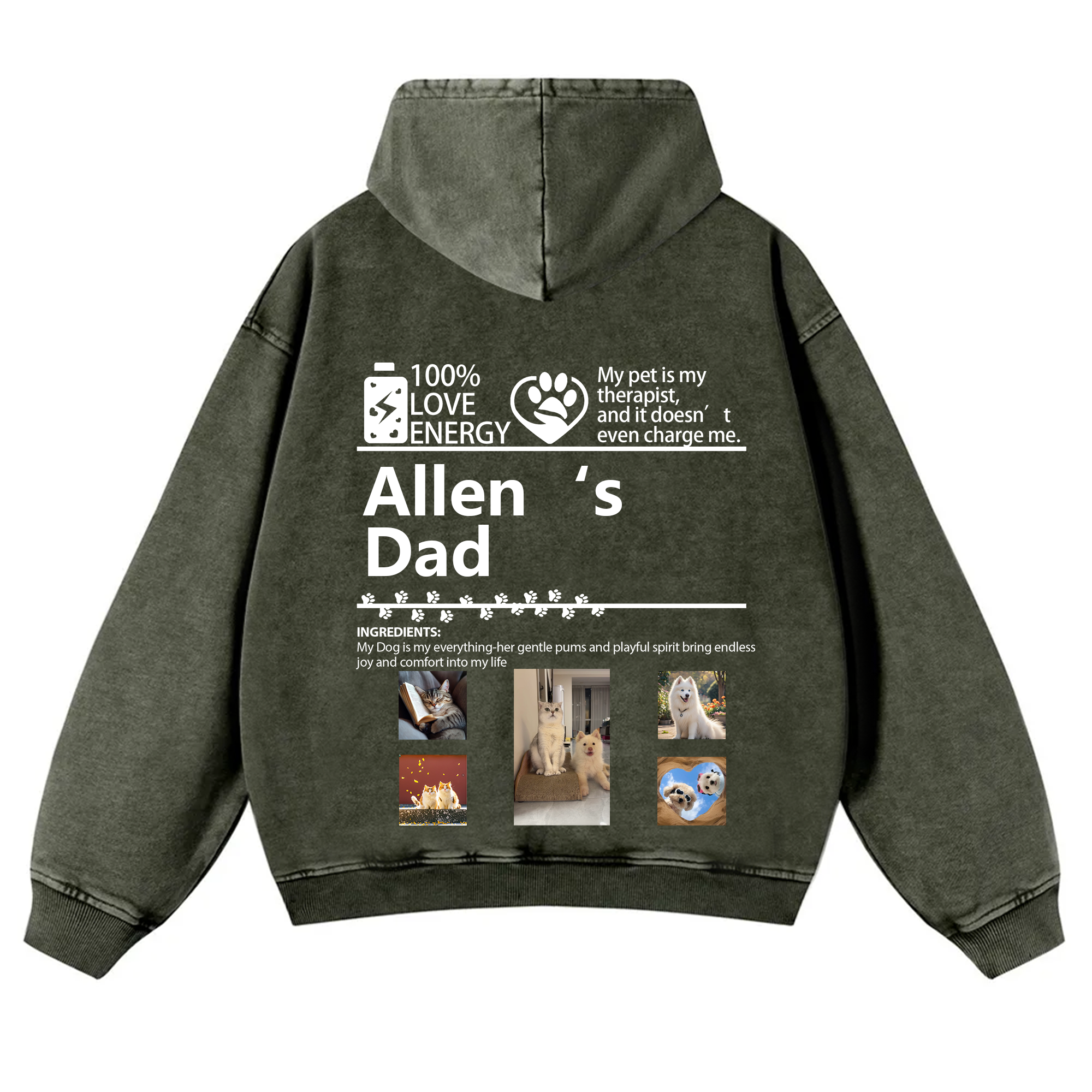 Pets Photos Creative Customized Unisex Washed Hoodie