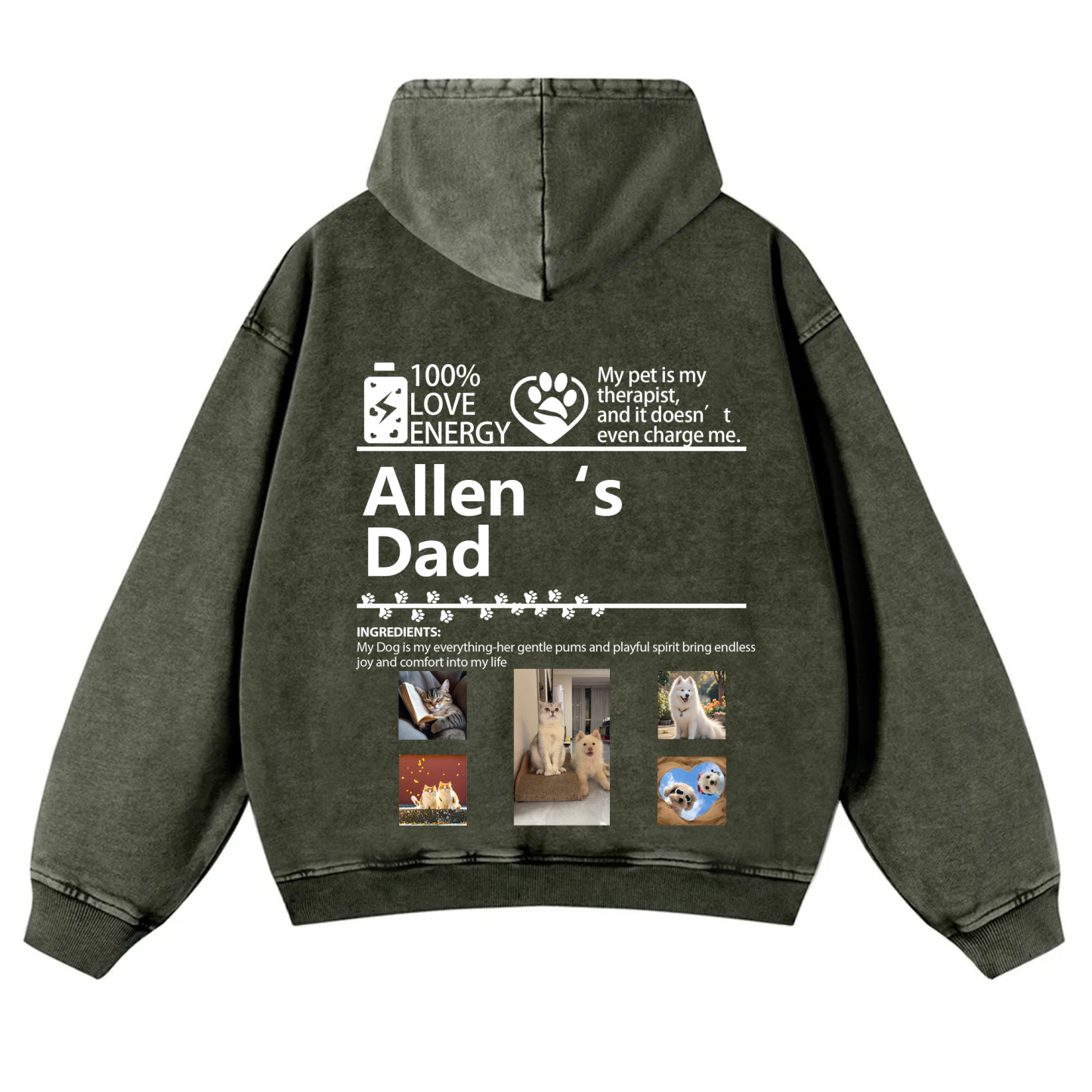 Pets Photos Creative Customized Unisex Washed Hoodie