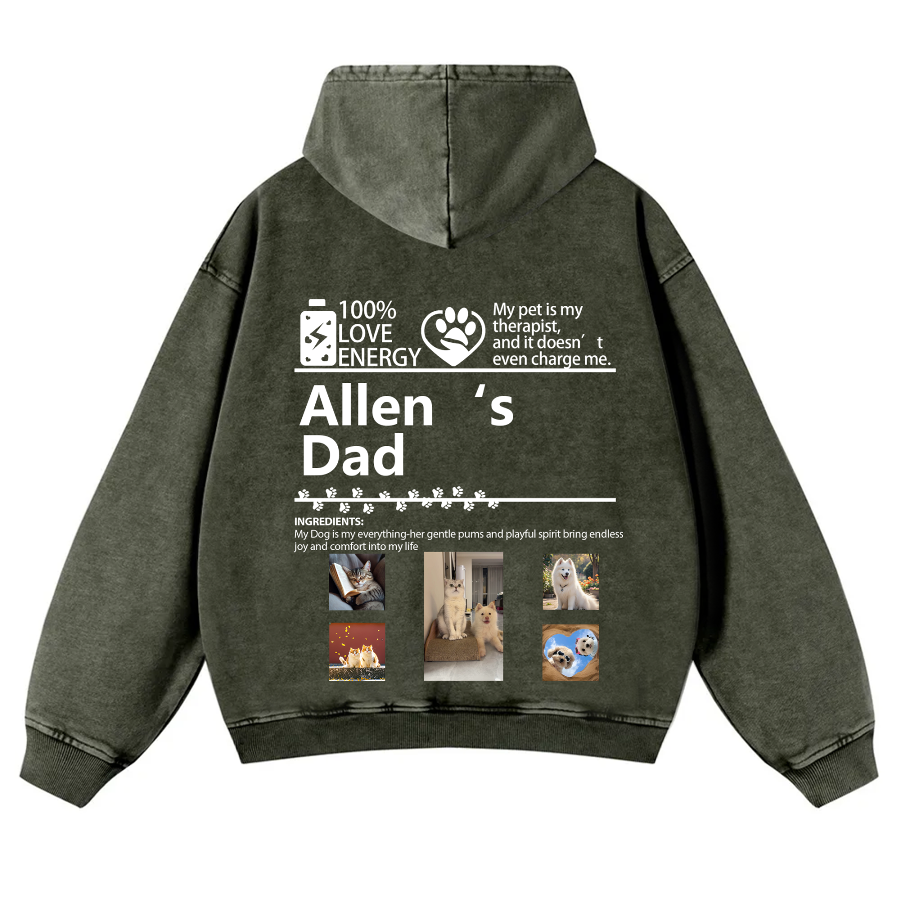 Pets Photos Creative Customized Unisex Washed Hoodie