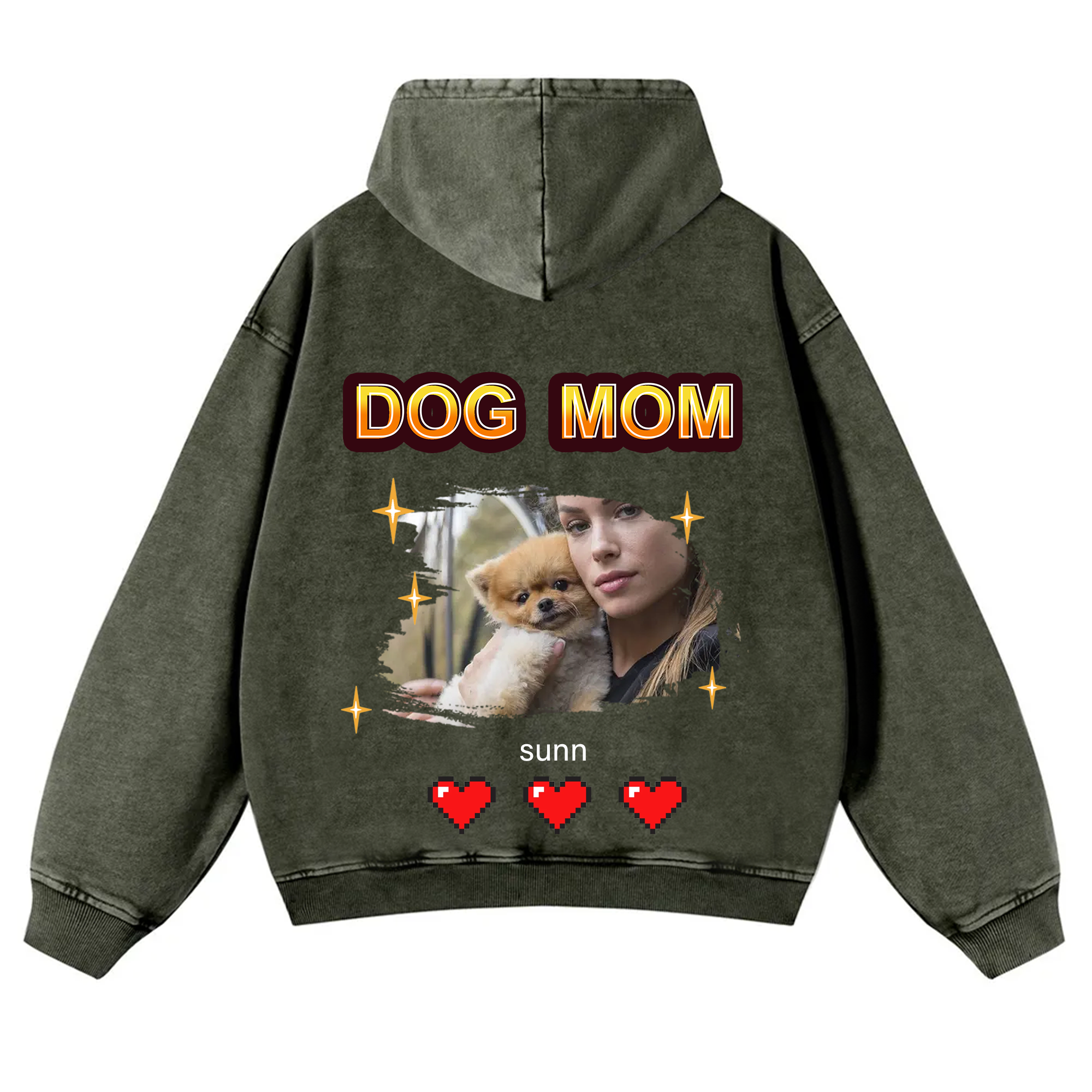 Dog Mom Pixel Photo - Personalized Custom Unisex Washed Hoodie