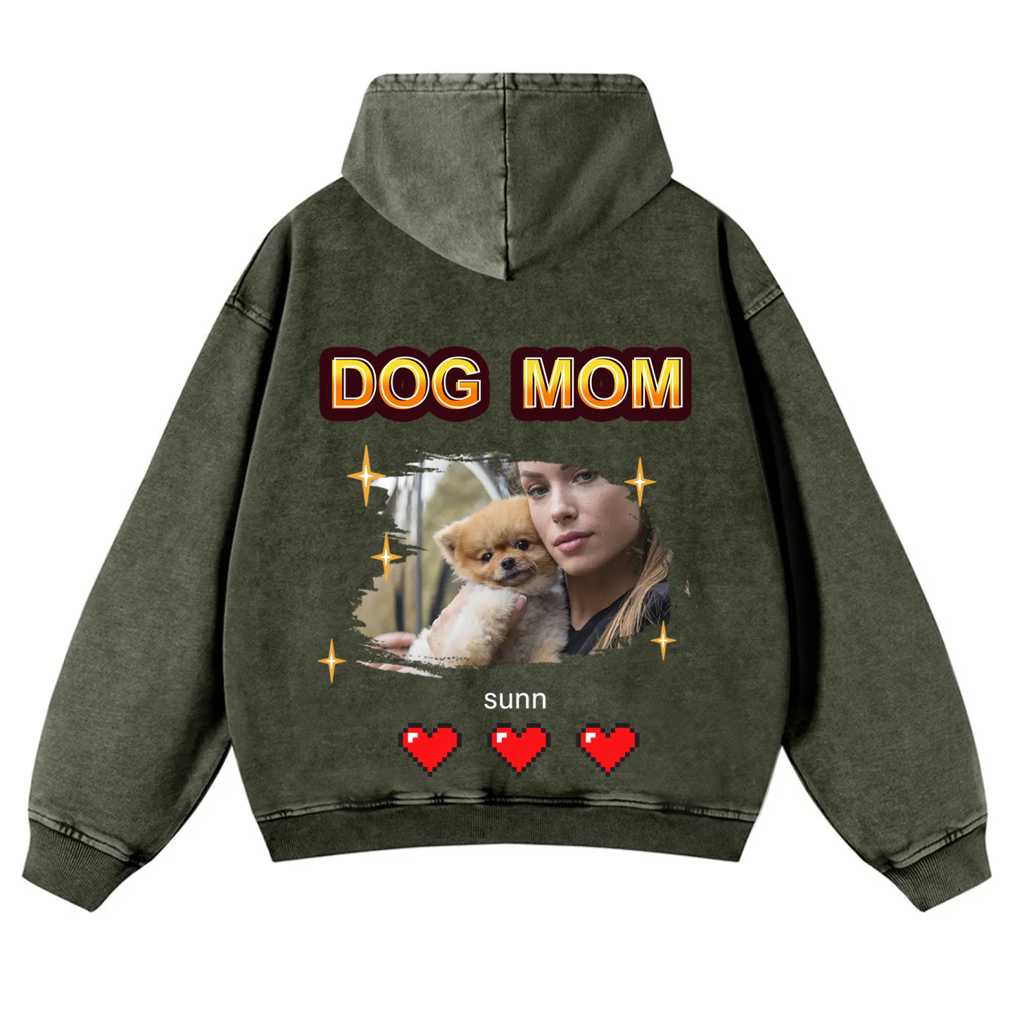 Dog Mom Pixel Photo - Personalized Custom Unisex Washed Hoodie