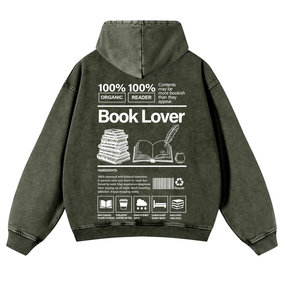 Book Lover Washed Hoodie wearishow