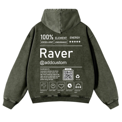 Addcustom QR Code Raver Casual Washed Hoodie wearishow