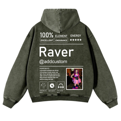 Addcustom  Photo Raver Casual Washed Hoodie wearishow