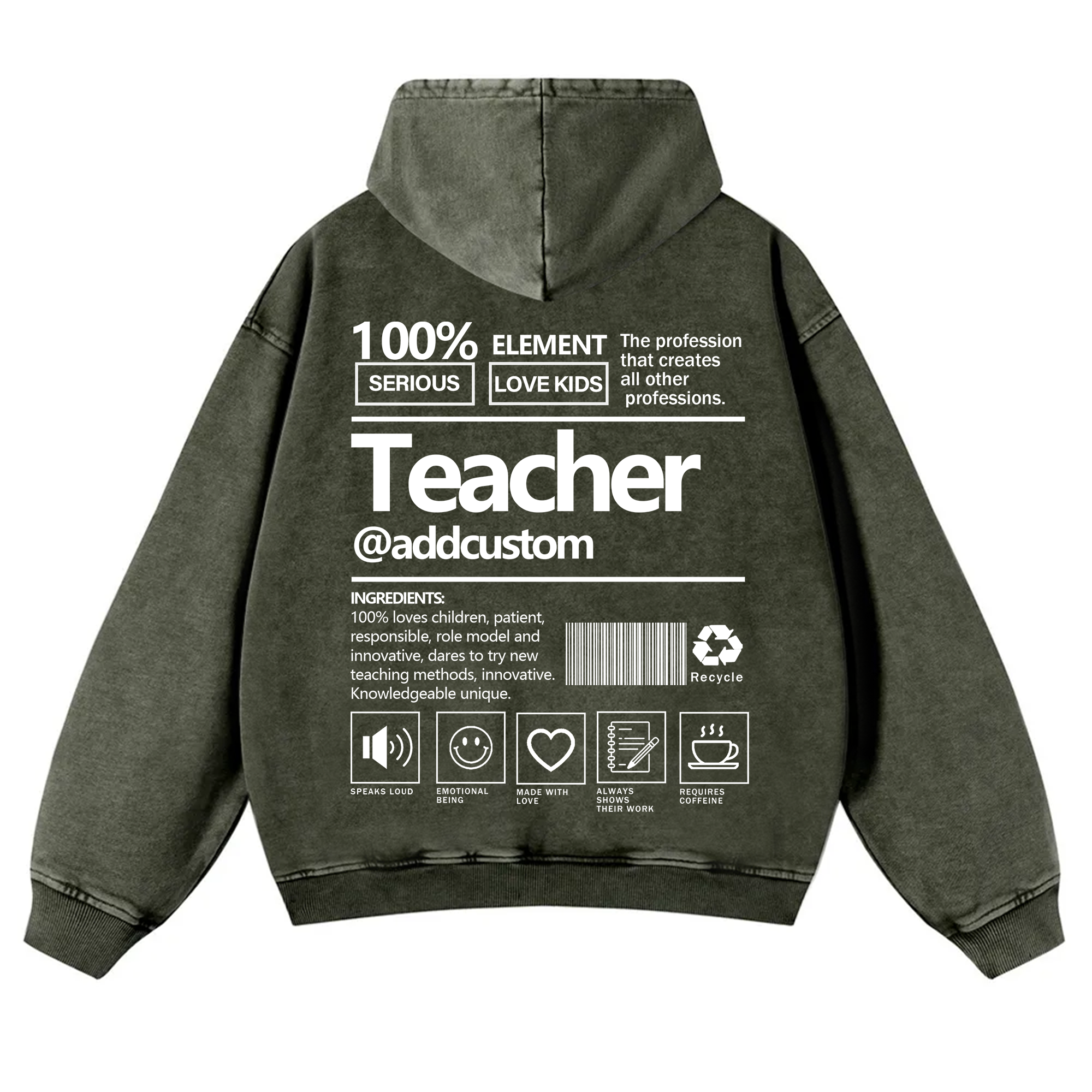 Teacher Addcustom Casual Washed Hoodie wearishow