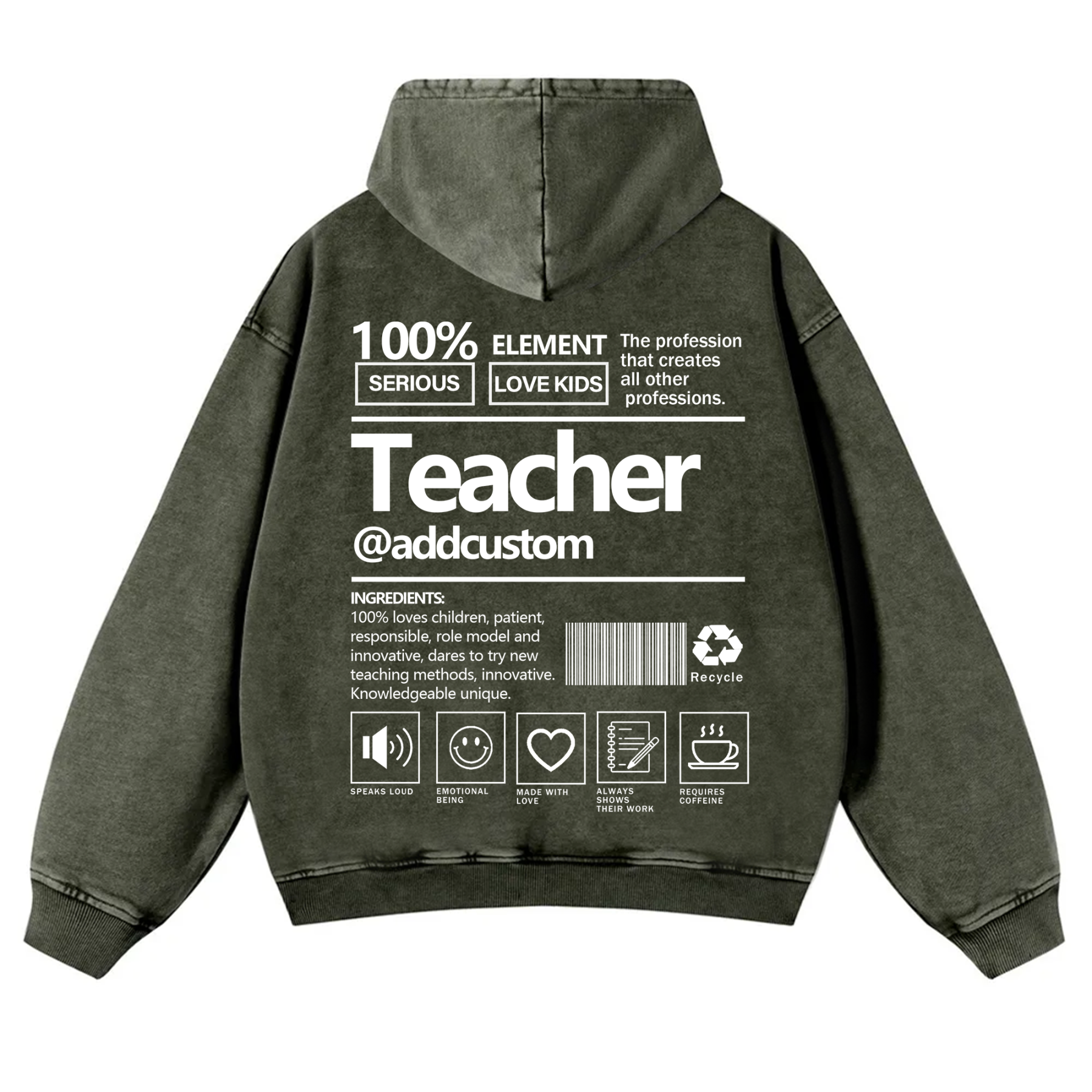 Teacher Addcustom Casual Washed Hoodie wearishow