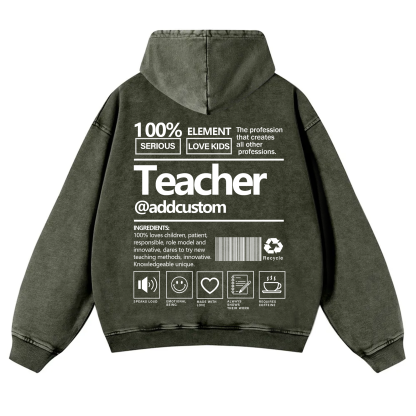 Teacher Addcustom Casual Washed Hoodie wearishow