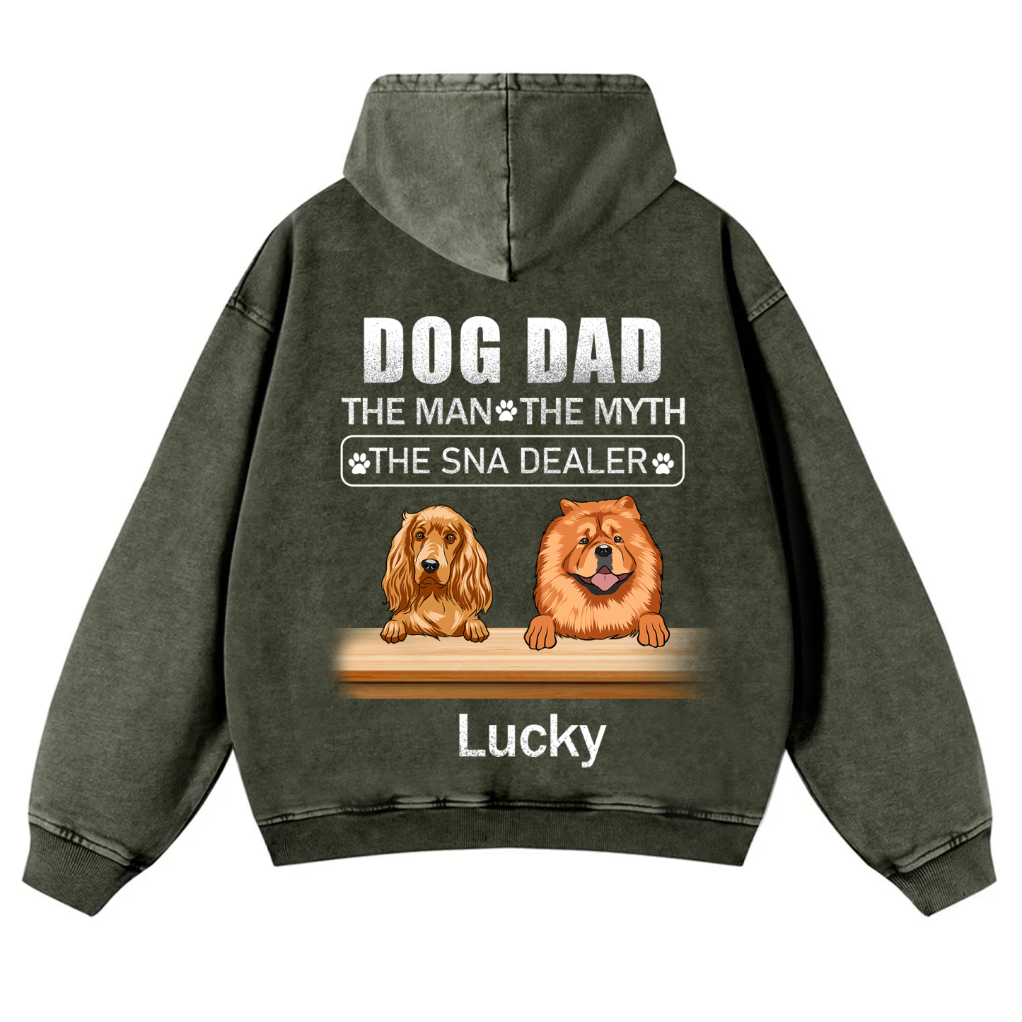 Dog Dad The Man The Myth The Snack Dealer - Personalized Custom Unisex Washed Hoodie