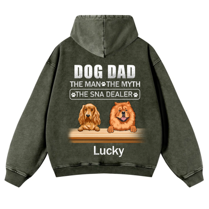 Dog Dad The Man The Myth The Snack Dealer - Personalized Custom Unisex Washed Hoodie