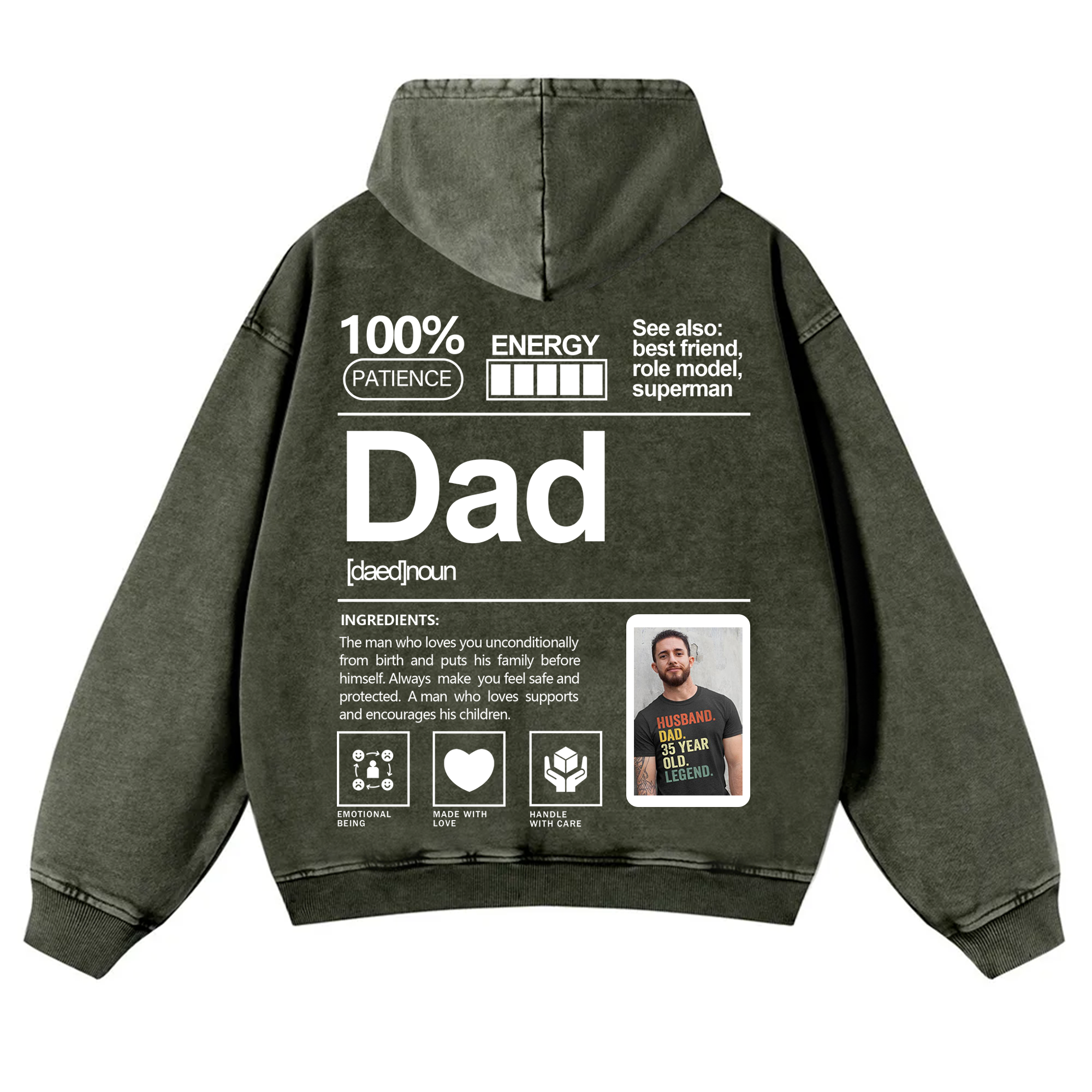 Addcustom Photo Dad Vintage Washed Hoodie