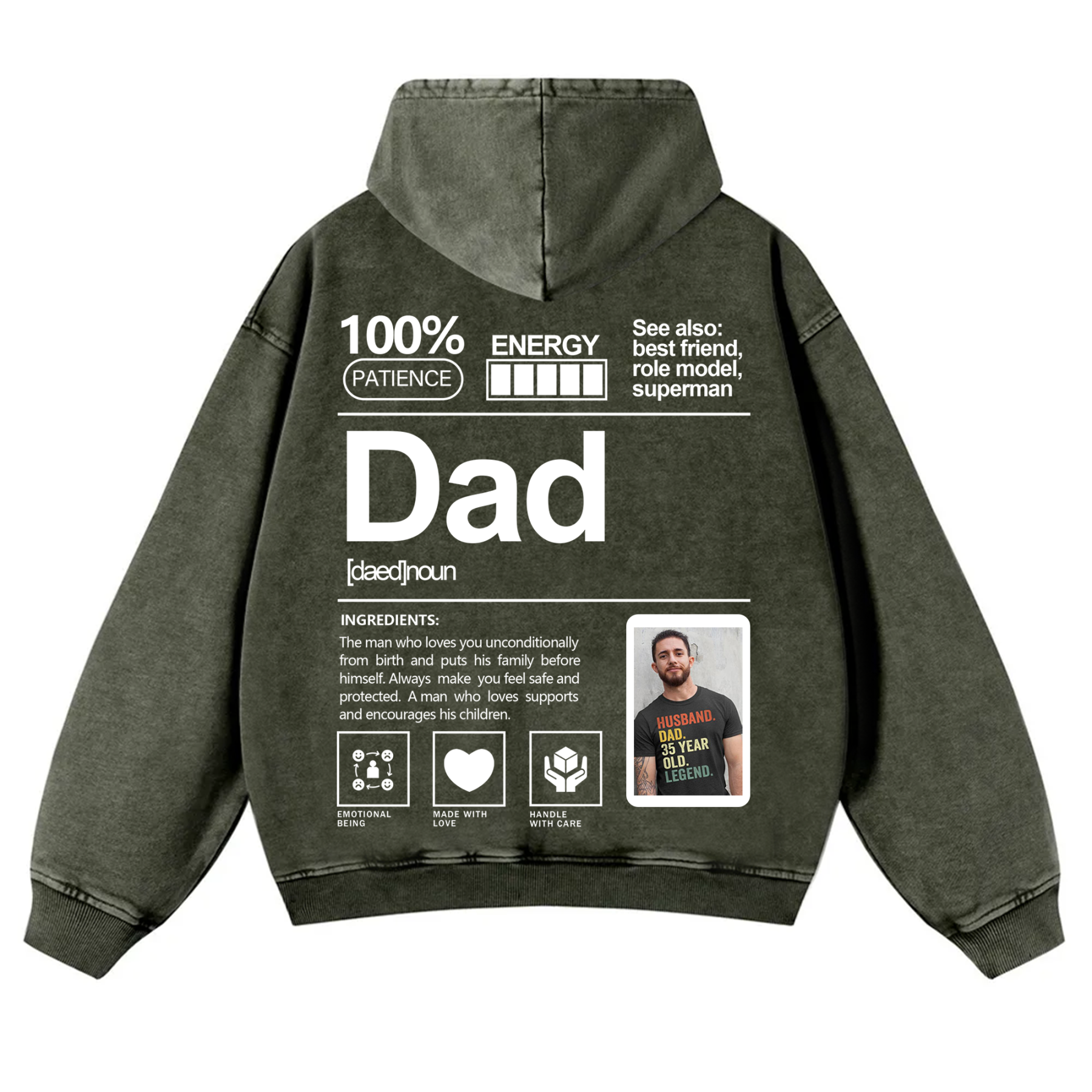 Addcustom Photo Dad Vintage Washed Hoodie