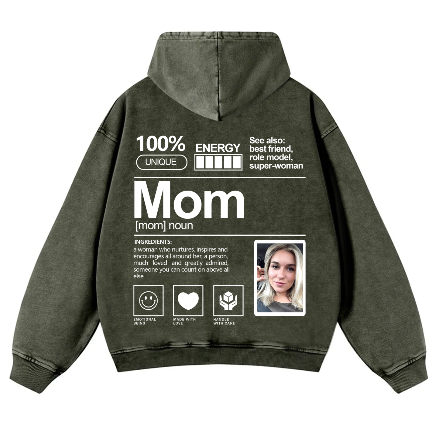 Addcustom Photo Mom Vintage Washed Hoodie
