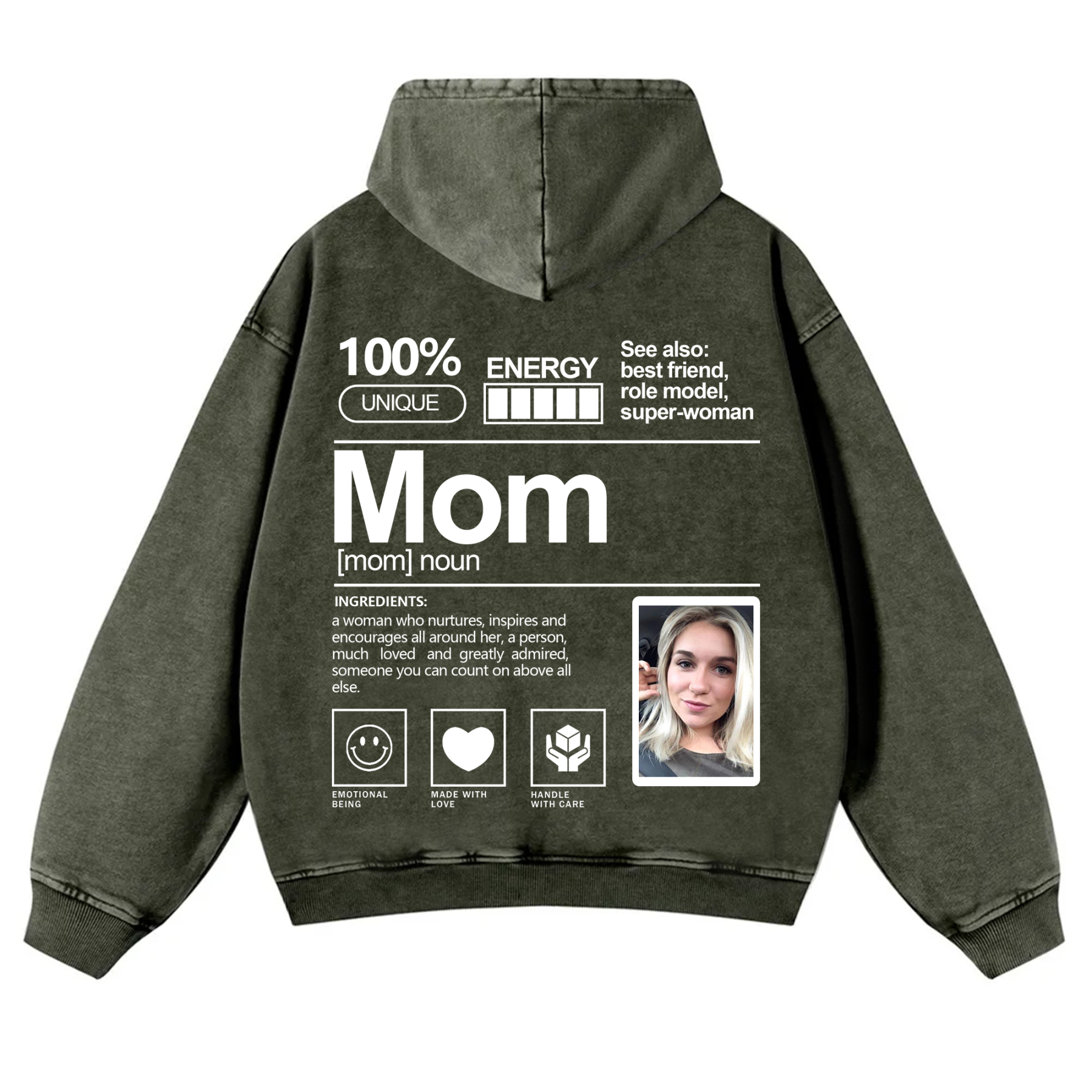 Addcustom Photo Mom Vintage Washed Hoodie