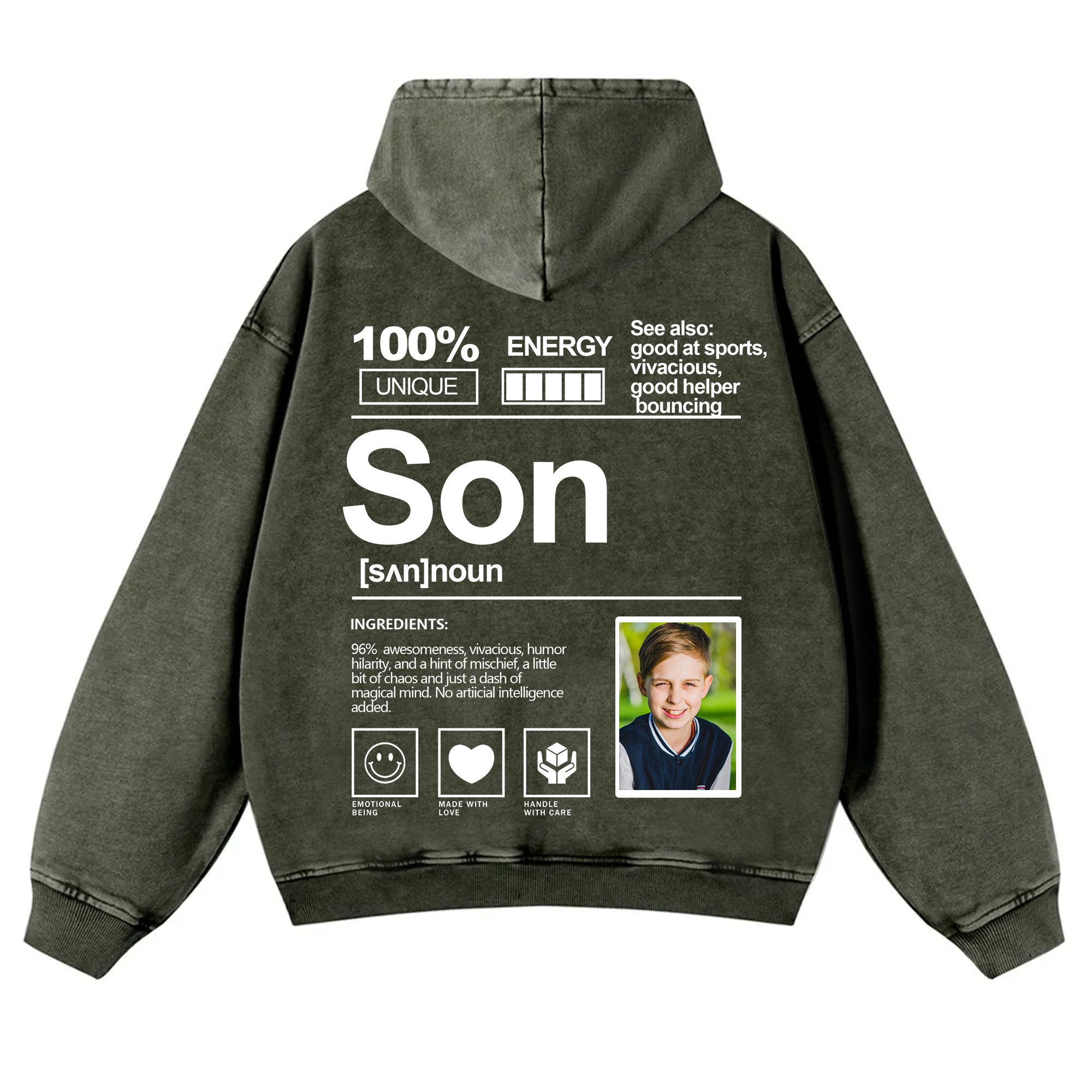 Addcustom Photo Son Vintage Washed Hoodie