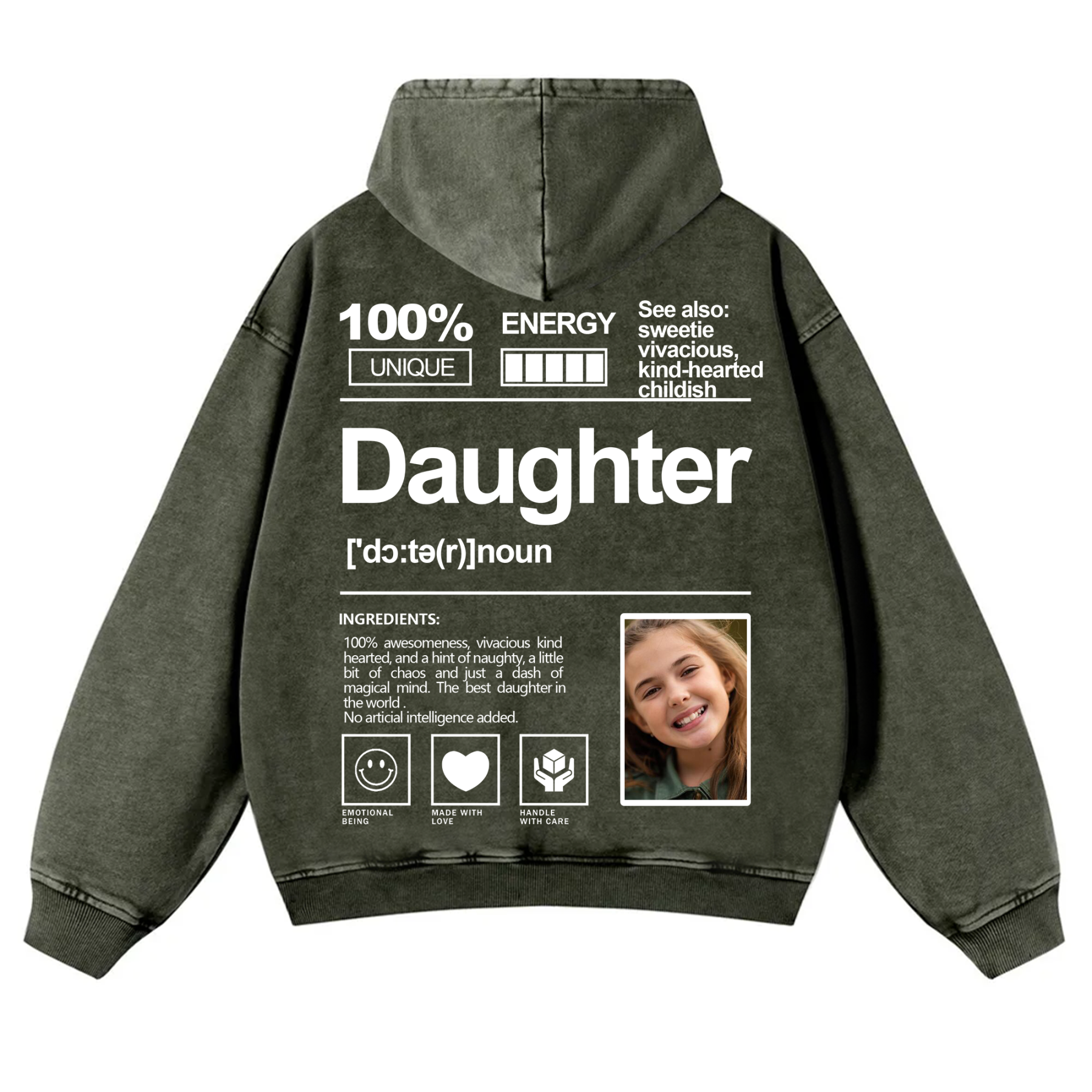 Addcustom Photo Daughter Vintage Washed Hoodie