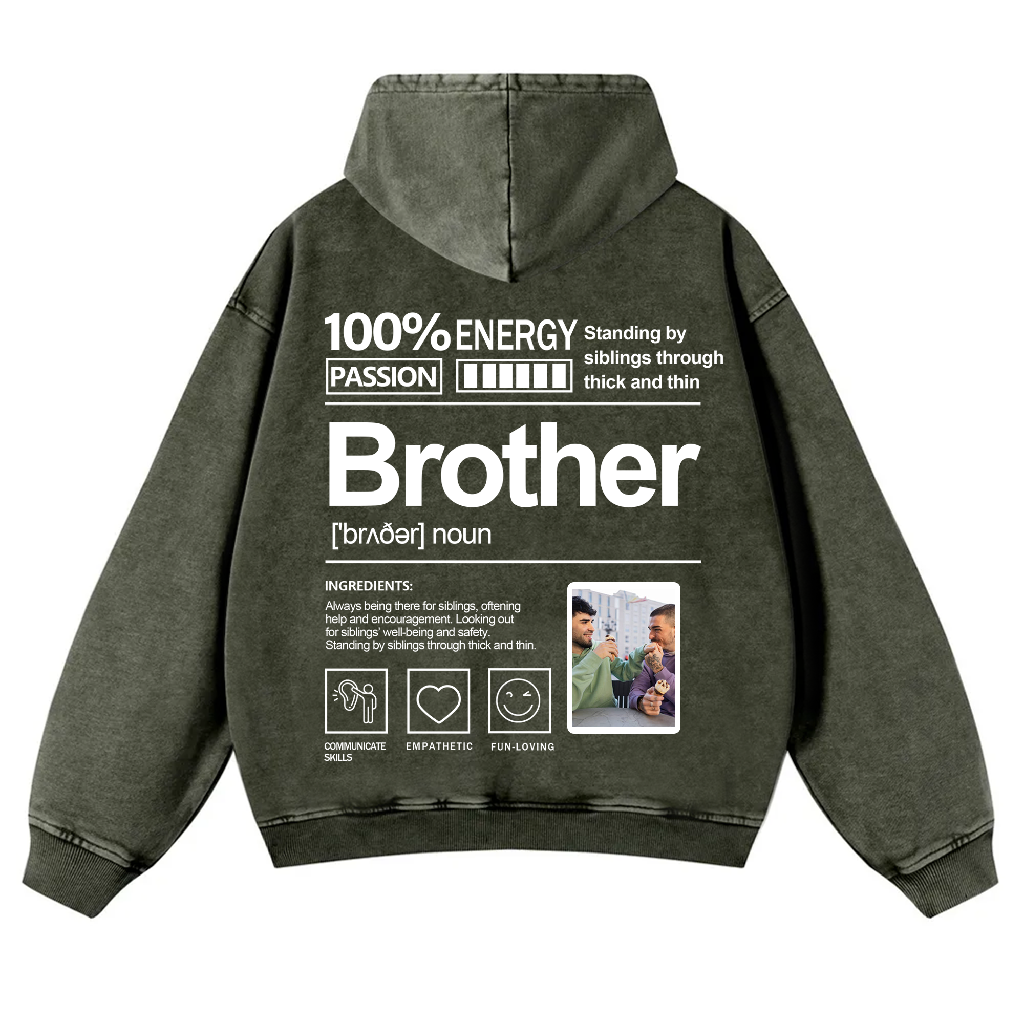 Addcustom Photo Brother Vintage Washed Hoodie