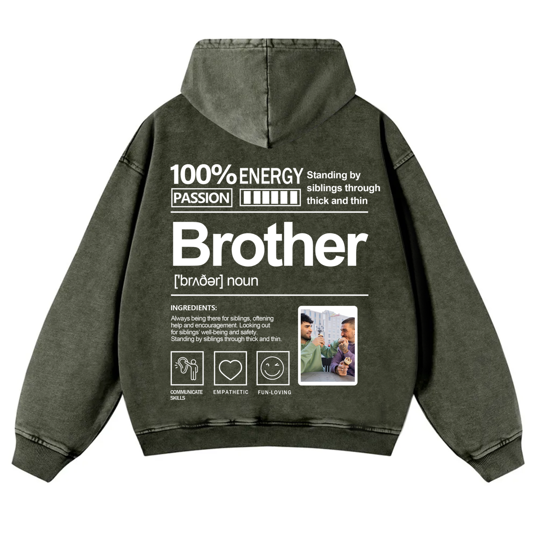 Addcustom Photo Brother Vintage Washed Hoodie