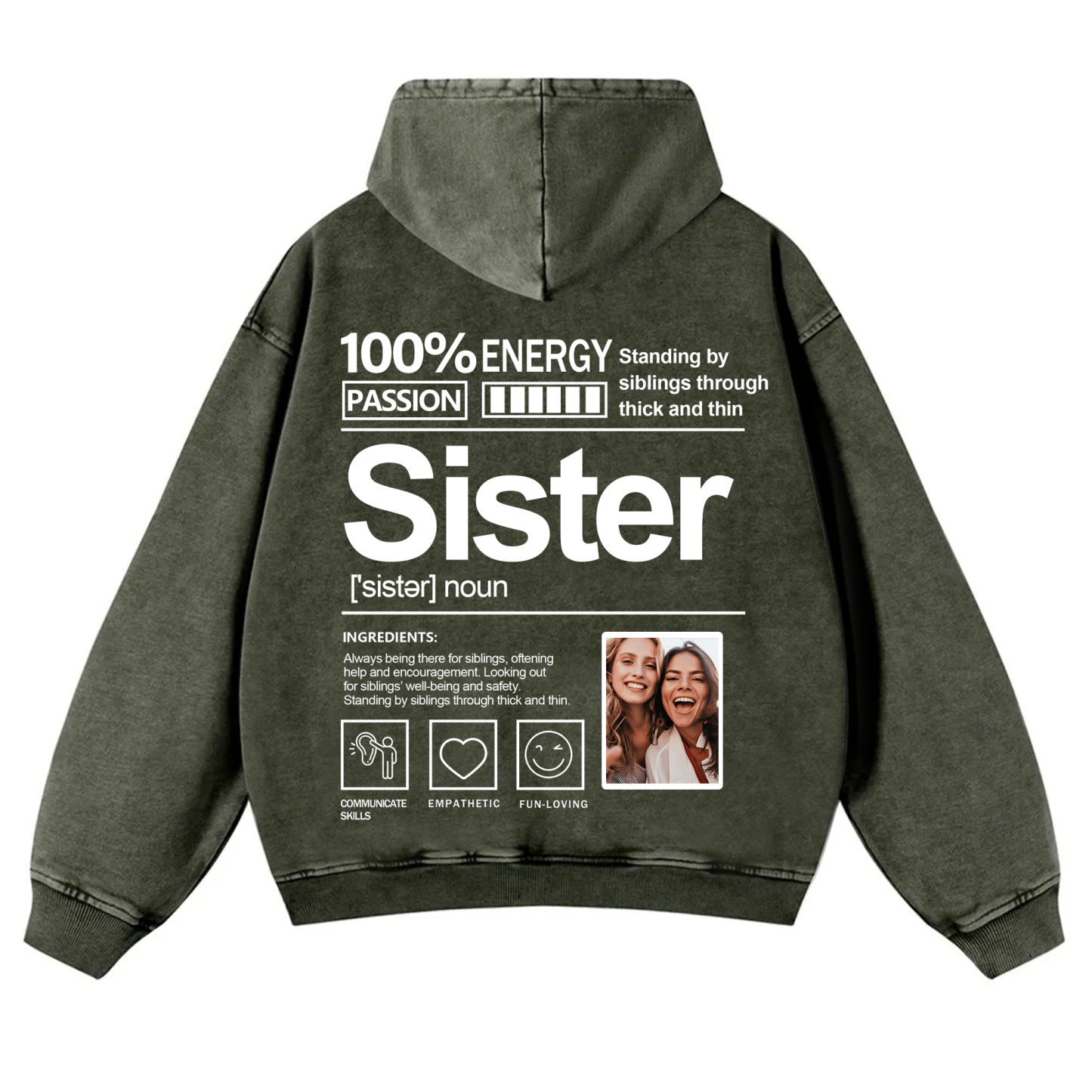 Addcustom Photo Sister Vintage Washed Hoodie
