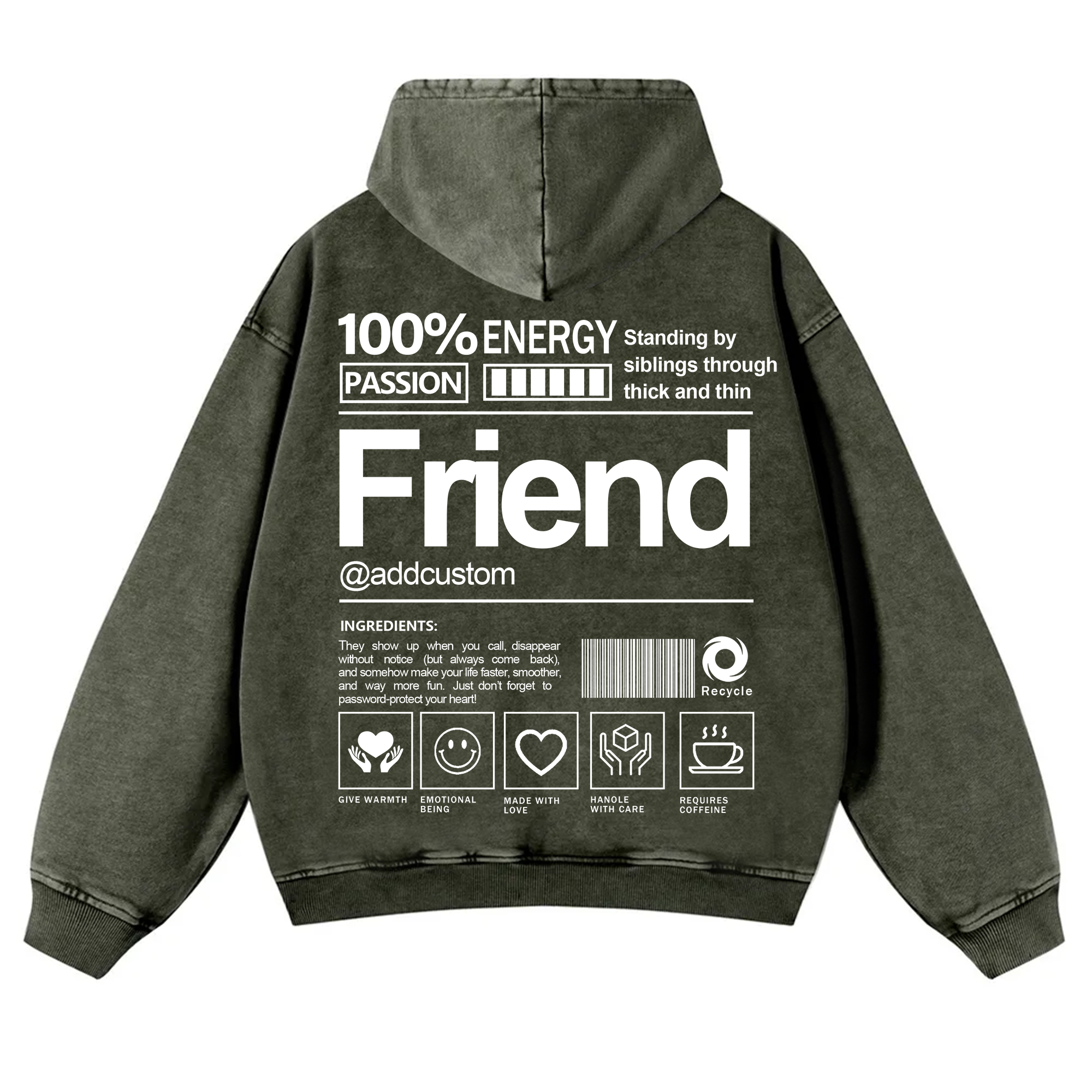 Friend Addcustom  Vintage Washed Hoodie