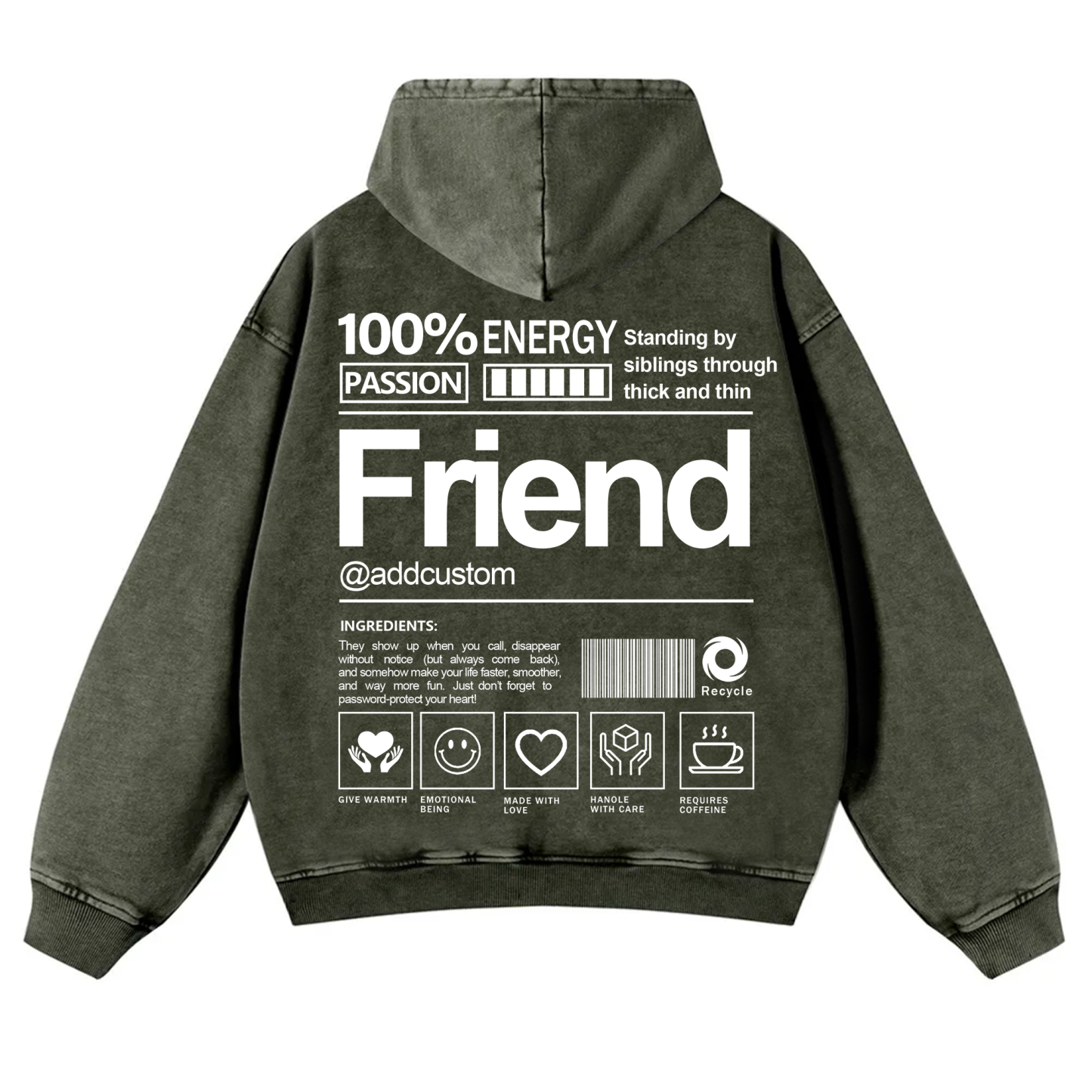 Friend Addcustom  Vintage Washed Hoodie