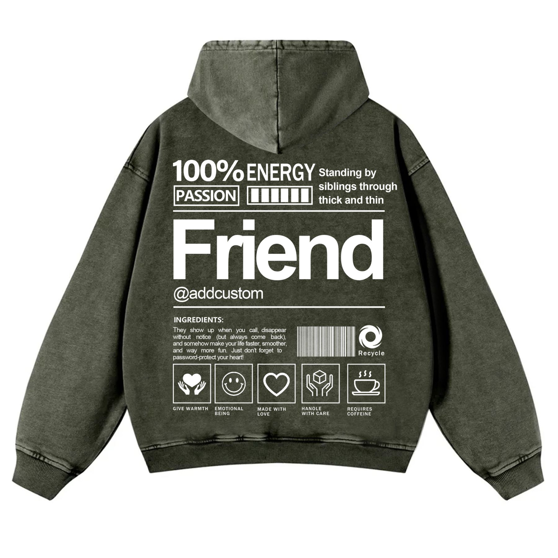 Friend Addcustom  Vintage Washed Hoodie