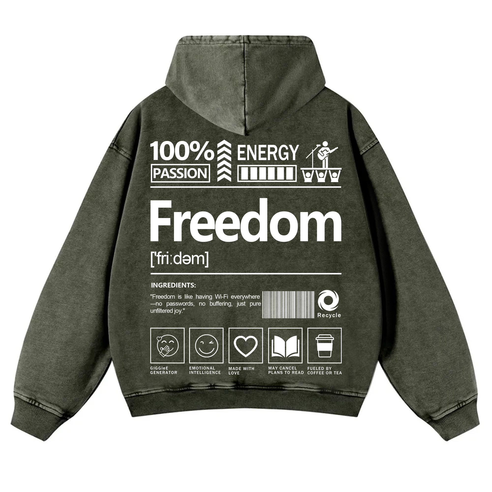 Freedom Unisex Fit Vintage Washed Hoodie