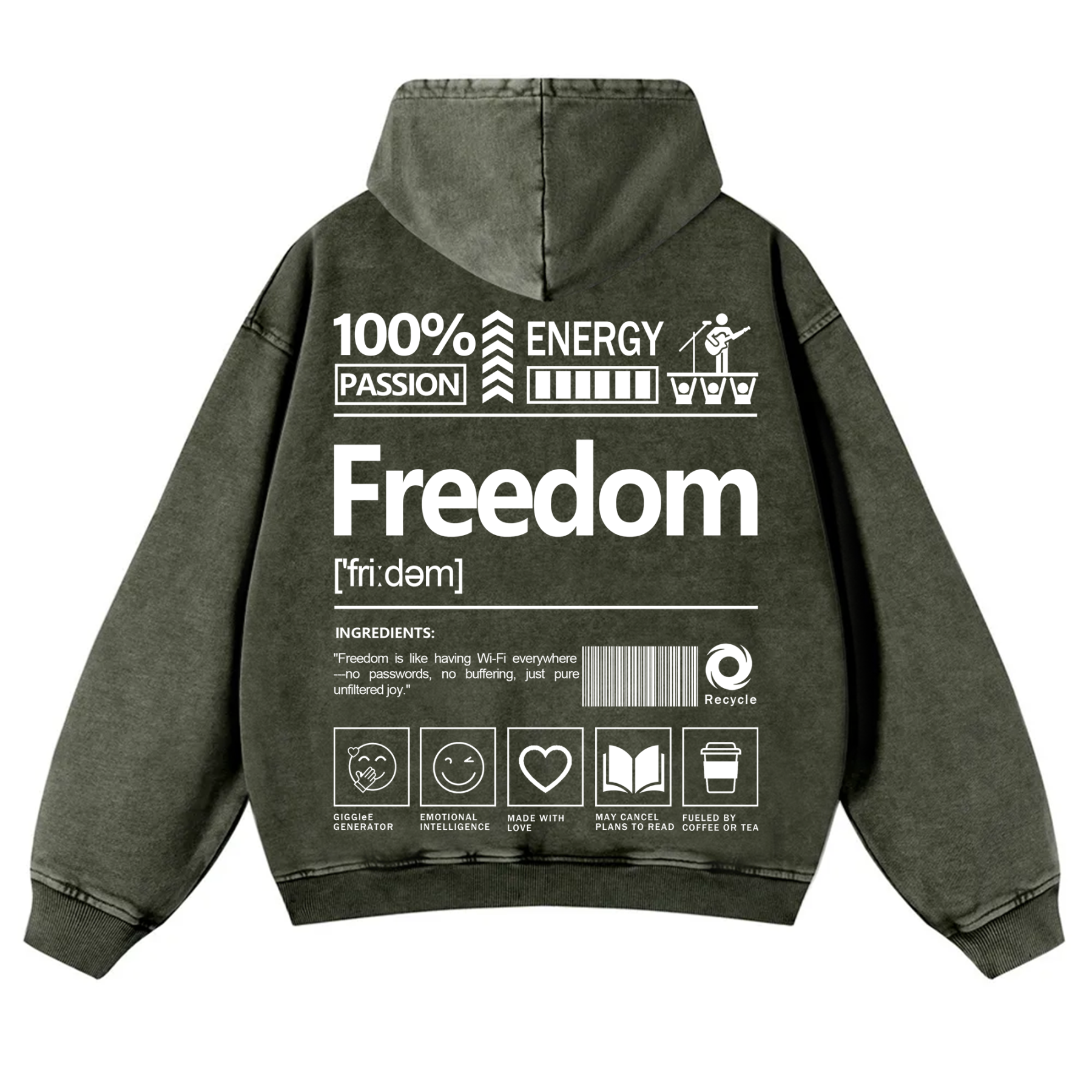 Freedom Unisex Fit Vintage Washed Hoodie